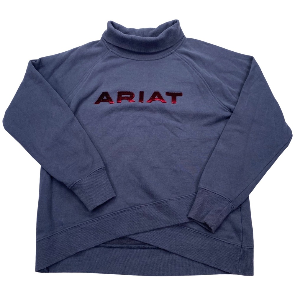 Ariat REAL Crossover Sweatshirt Womens S Navy Velvet Logo Mock Neck 10037573